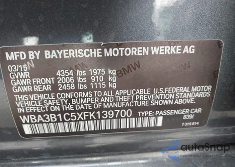 2015 BMW 320I из США, поврежденный, VIN WBA3B1C5XFK139700